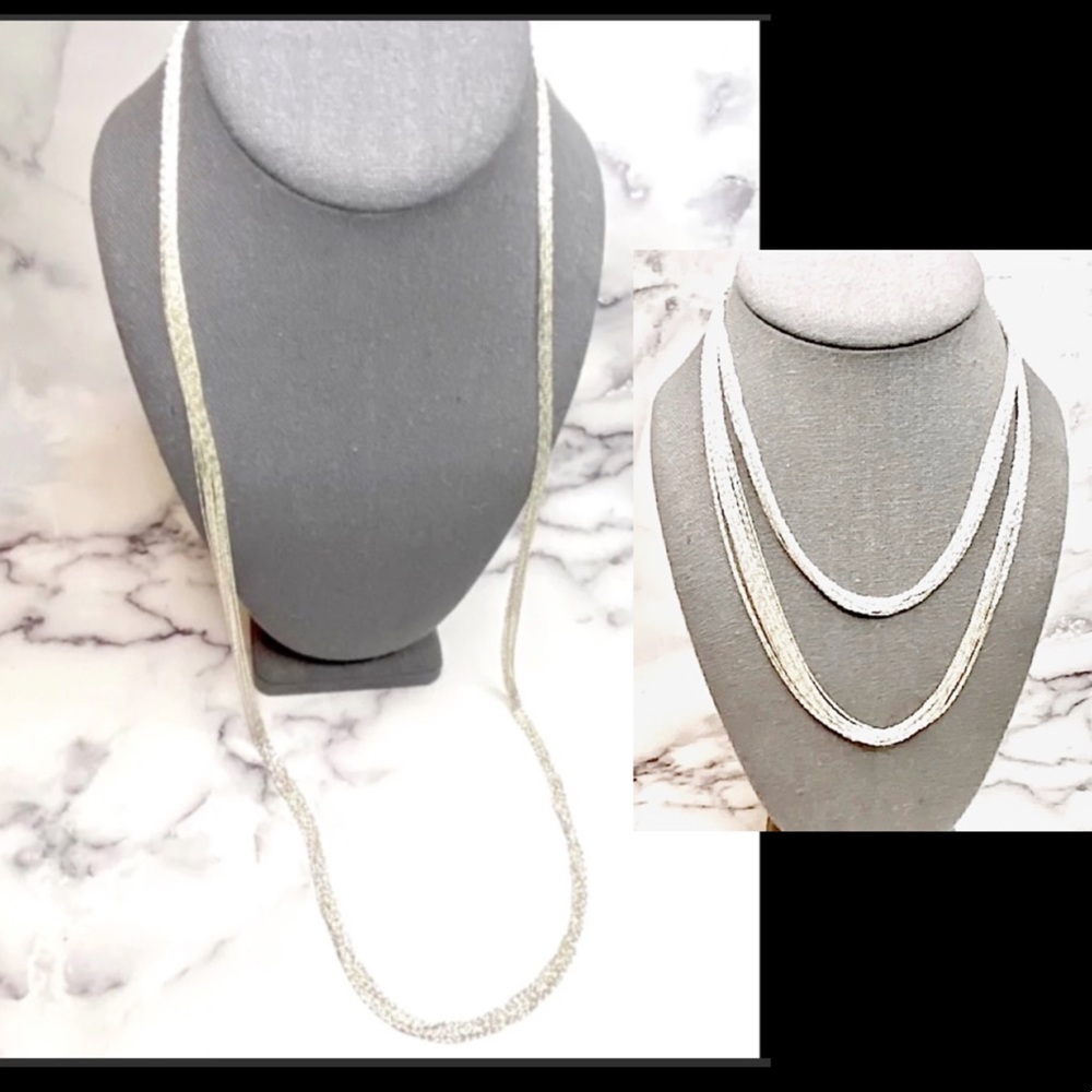 15 Strand 36” Modern Liquid Silver Necklace